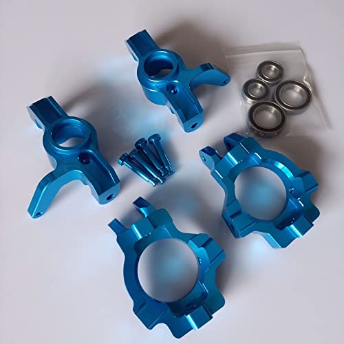 CNC Alloy Front Wheel Hub Bearing Kit + Castor Block for LOSI 5IVE-T V1.0 V2.0 Rovan LT DTT 1/5 RC Car Upgrade Accessories (Color : Silver) (Color : Blue)