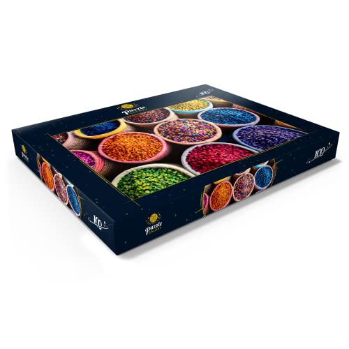 Coloridas Especias En Cestas Redondas En El Zoco De Marrakech - Premium 100 Piezas Puzzles - Colección Especial MyPuzzle de Puzzle Galaxy