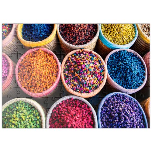 Coloridas Especias En Cestas Redondas En El Zoco De Marrakech - Premium 100 Piezas Puzzles - Colección Especial MyPuzzle de Puzzle Galaxy