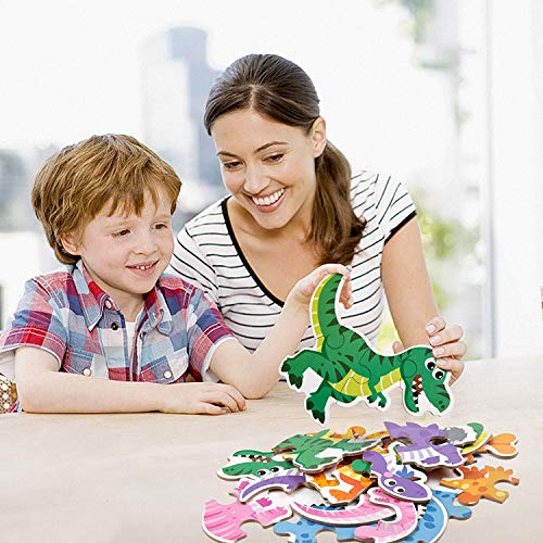 Comius Sharp Puzzle de Madera, 6 Pack Rompecabezas Puzzle Juguetes Bebes para Niños de 1 2 3 4 5 Años Montessori Educativos Regalos 3D Patrón Puzles con Caja de Rompecabezas de Metal (Dinosaur)