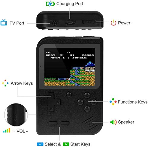 Consola Retro, Consola de Juegos Portátil, 3 Pulgadas 500 Juegos Retro FC Game Player Consola de Juegos Clásica 1 Carga USB,Soporte Dos Jugadores ,Regalo de Cumpleaños para los Niños Padres (Negro)