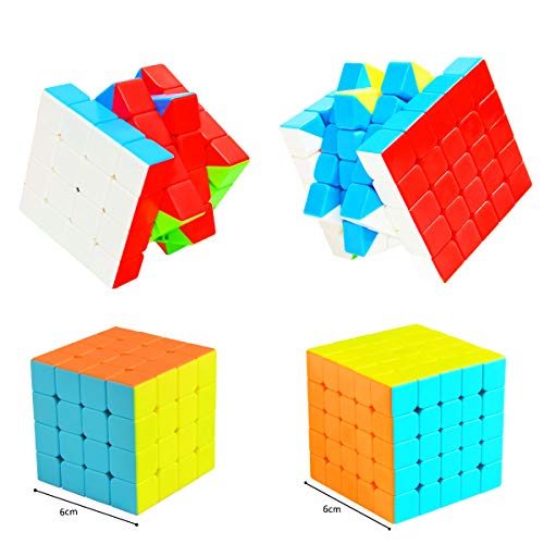 Cooja Cubos de Velocidad, 4 Piezas Speed Cube Set 2x2 + 3x3 + 4x4 + 5x5, Smooth Magic Cube Puzzle Durable Regalo de Juguetes para Niños Niñas