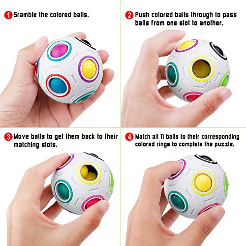 Coolzon Magic Rainbow Ball 3D Puzzle Cube, 2 Pack Bola mágica del Arco Iris Regalo de Juguete Educativo para Niños, 3*Blanco + 1*Azul