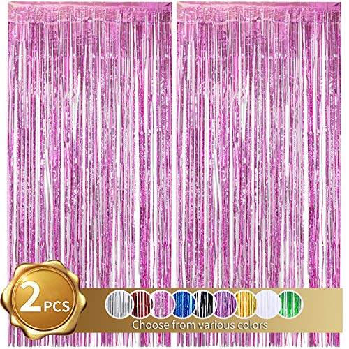 Cortinas de Oropel 2Pcs Rosa Metálica Cortina de Borlas de Fondo Cortinas Fiesta Brillante Aluminio Flecos Cortinas Para Decoración Pared Fiestas Cumpleaños Navidad Boda Graduación(1m x 2m)