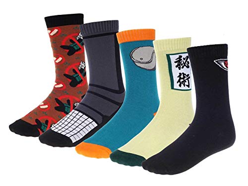 CosplayStudio Juego de calcetines de Naruto con varios motivos, 5 pares en caja de regalo, tamaño: 38 – 43