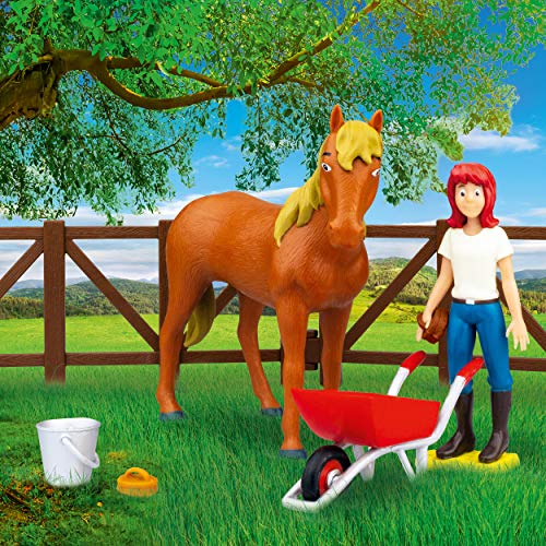 CRAZE- Bibi Blocksberg Bibi & Tina Figuras de Juguete Set de Cuidado de Caballos Tina y Amadeus Incl. Accesorios 14134, Multicolor