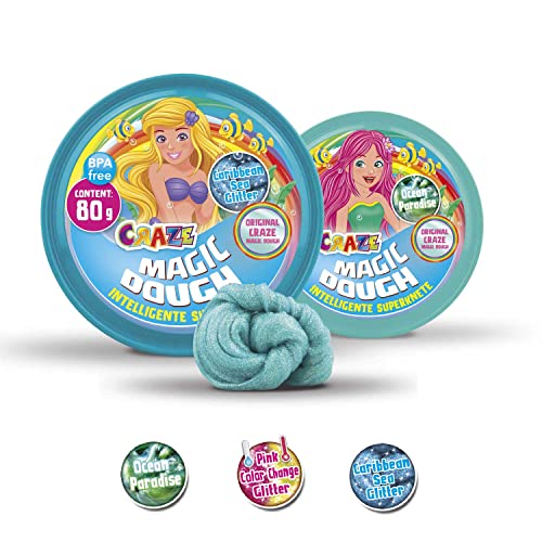 CRAZE-Intelligente Superknete für Kinder MAGIC DOUGH Inteligente para niños Mermaid green 80g en lata BPA sin gluten 12826, individual, colores surtidos