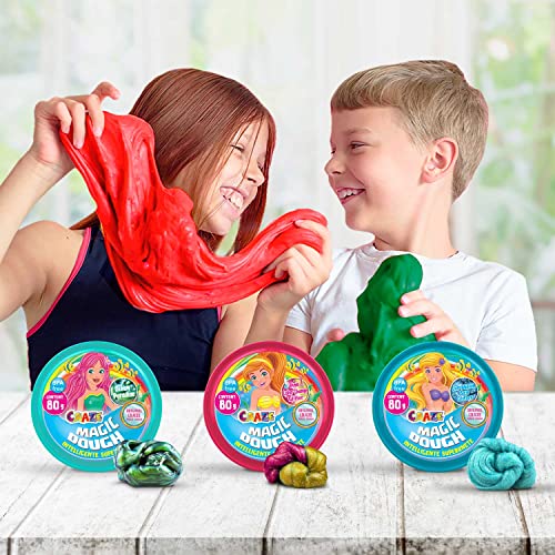 CRAZE-Intelligente Superknete für Kinder MAGIC DOUGH Inteligente para niños Mermaid green 80g en lata BPA sin gluten 12826, individual, colores surtidos