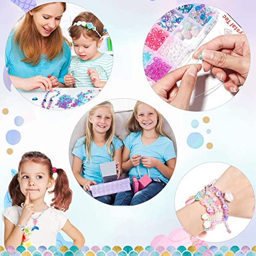 cuentas para ensartar niños, Kit de Fabricación de joyas de bricolaje manualidades para niñas, Unicornio Sirena Princesa Encantos Colgante Pulsera de cadena Conjunto Niños Regalos de cumpleaños