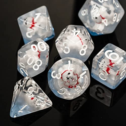 cusdie Juego de dados DND de 7 troqueles, dados poliédricos rellenos de animales, para juego de rol Mazmorras y dragones D&D Dice MTG Pathfinder (oso polar)