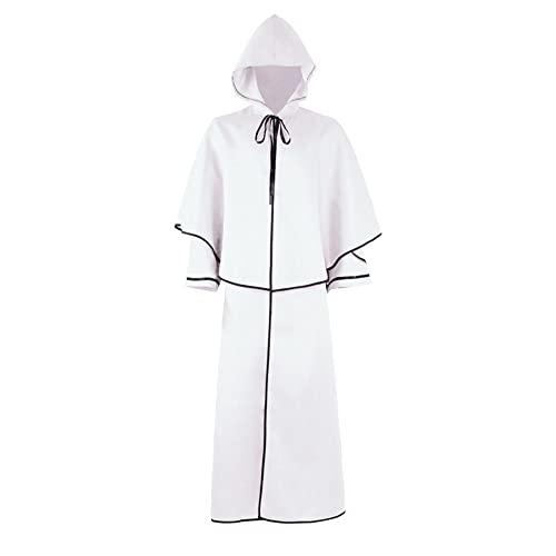 DaDuo Capa Capucha Hombre Vintage Medieval Moda Túnica Mágica Hombre Mago Parca Cosplay Rendimiento Chaqueta Hombre Largo Empalme Manga Murciélago Rompevientos Hombre B-White XL