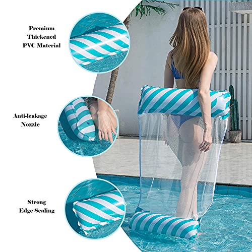 DazSpirit Hamaca de Agua Flotante Inflable Cama Flotante Multiusos Hamaca de natación 4 en 1 (Silla de Montar, sillón, vagabundo, Hamaca), Boquilla antifugas, tapete de Playa y Piscina (A Rayas