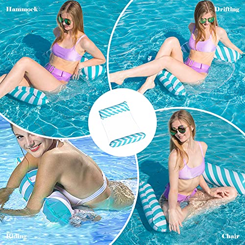 DazSpirit Hamaca de Agua Flotante Inflable Cama Flotante Multiusos Hamaca de natación 4 en 1 (Silla de Montar, sillón, vagabundo, Hamaca), Boquilla antifugas, tapete de Playa y Piscina (A Rayas