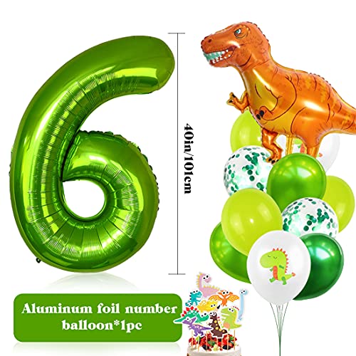 Decoracion Cumpleaños Dinosaurios, Globos de Cumpleaños Dinosaurios, Globo Numero 6 Verde, Globos Dinosaurios, Globos Grandes Gigantes Helio, Globos de Cumpleaños 6 Años