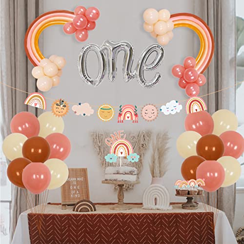 Decoración de primer cumpleaños con diseño de arco iris, bohemio, globo arco iris, feliz cumpleaños, decoración de tartas para niñas, suministros para fiestas de primer cumpleaños