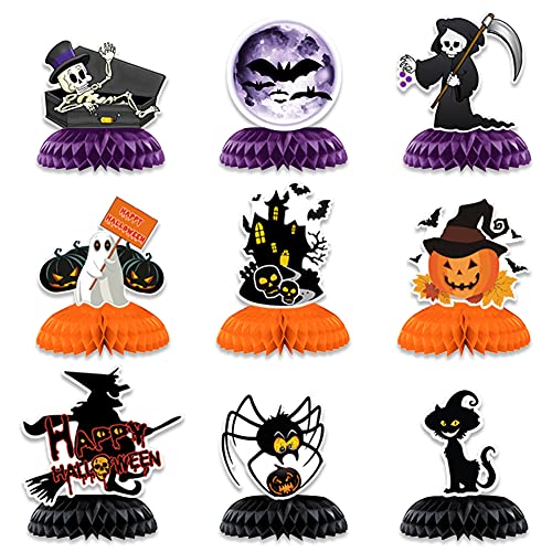 Decoraciones de Halloween, 9 Piezas Centros de Mesa de Panal de Halloween, para Decoración de Mesa, Halloween Decoracion Infantil para Suministros Accesorios Fotográficos para Halloween