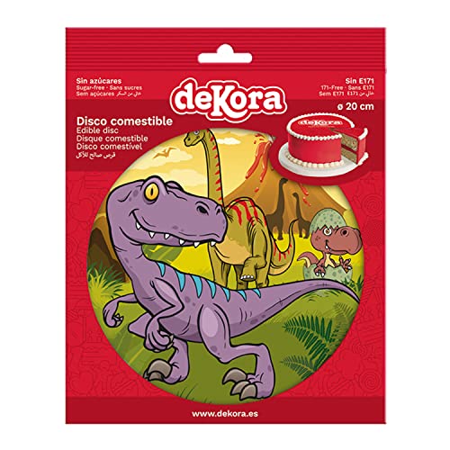 Dekora - Disco Comestible para Decoración de Tartas de Cumpleaños de Dinosaurio - 20 cm