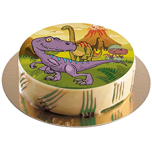 Dekora - Disco Comestible para Decoración de Tartas de Cumpleaños de Dinosaurio - 20 cm