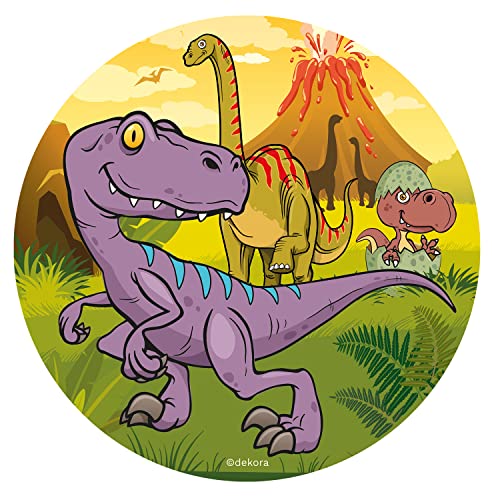 Dekora - Disco Comestible para Decoración de Tartas de Cumpleaños de Dinosaurio - 20 cm