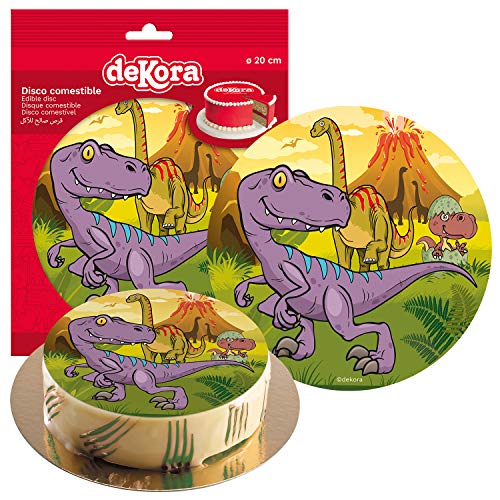 Dekora - Disco Comestible para Decoración de Tartas de Cumpleaños de Dinosaurio - 20 cm