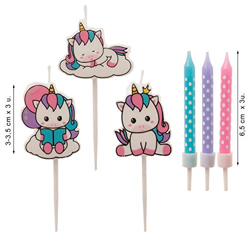 Dekora - Set de Velas de Cumpleaños de Unicornio para Decorar la Tarta de Cumpleaños más Cuqui - 15 Velas