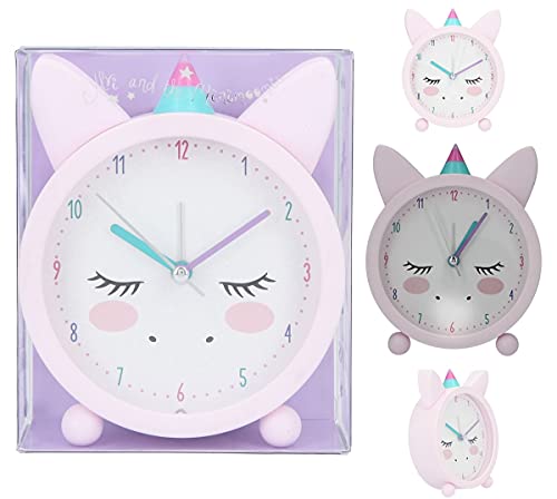 Depesche Ylvi 6551 - Reloj Despertador analógico para niña, diseño Rosa con Orejas y Unicornio, silencioso y con función de luz, Funciona con Pilas, Stk