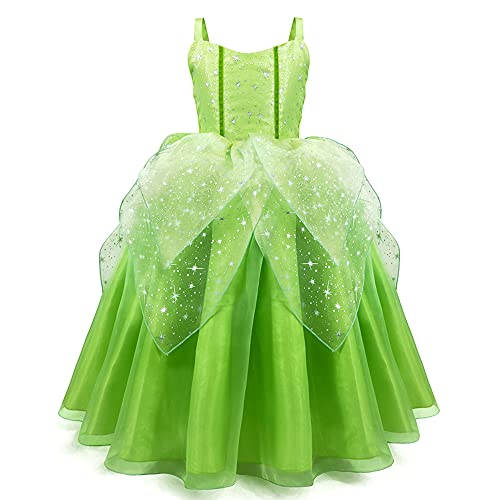 Disfraz de Campanilla con ala Mariposa para Niña Princesa Vestido Tutú de Hada del Bosque Vestirse de Elfo Verde Disfrace para Fiesta de Cumpleaño Halloween Cosplay Navidad Carnaval Verde 4-5 Años