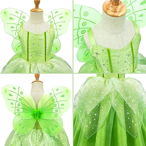 Disfraz de Campanilla con ala Mariposa para Niña Princesa Vestido Tutú de Hada del Bosque Vestirse de Elfo Verde Disfrace para Fiesta de Cumpleaño Halloween Cosplay Navidad Carnaval Verde 4-5 Años