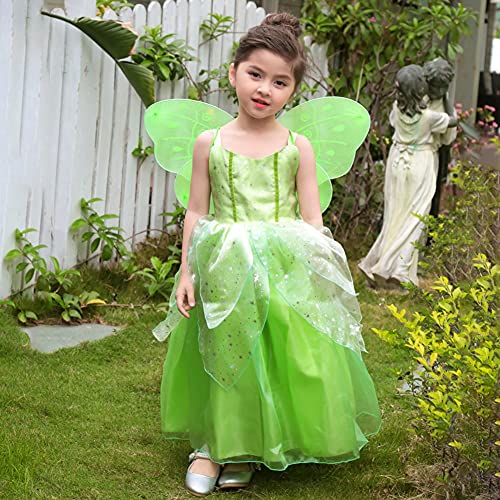 Disfraz de Campanilla con ala Mariposa para Niña Princesa Vestido Tutú de Hada del Bosque Vestirse de Elfo Verde Disfrace para Fiesta de Cumpleaño Halloween Cosplay Navidad Carnaval Verde 4-5 Años