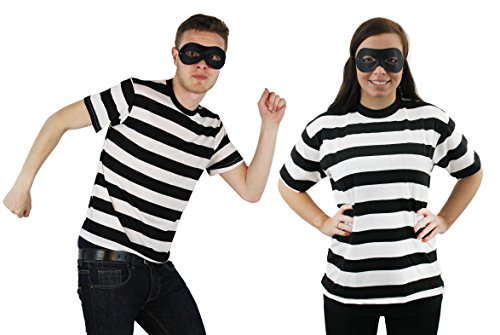 Disfraz de pareja de burgueses y roedores de ILOVEFANCYDRESS – parte superior a rayas en blanco y negro + máscara de ojos para parejas – pequeño + grande