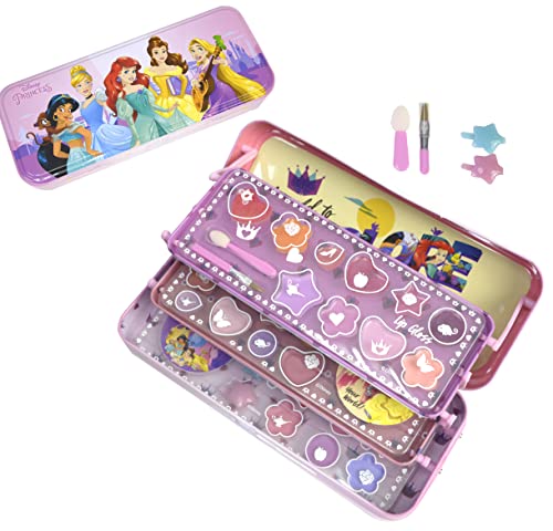 Disney Princess Triple Layer Beauty Tin - Neceser Princesa, Set de Maquillaje para Niñas - Maquillaje Princesas - Selección de Productos Seguros en un Estuche con 3 Pisos