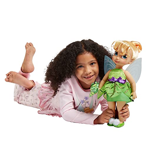 Disney Store: muñeca niña coleccionable de Campanilla (colección Animators), Peter Pan, 39 cm, pelo enraizado y traje realistas, peluche del cocodrilo Tic Tac en raso acolchado, para mayores de 3 años