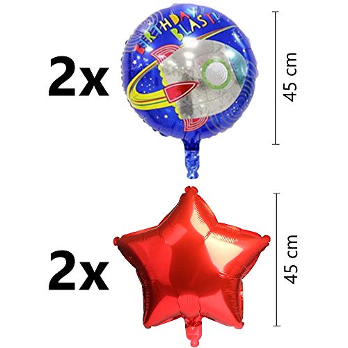 DIWULI, juego de globos espaciales cohete grande, globo XL número 4 rojo, globos de lámina de feliz cumpleaños 4º niño, fiesta temática, decoración, nave espacial, astronauta, estrellas, planeta