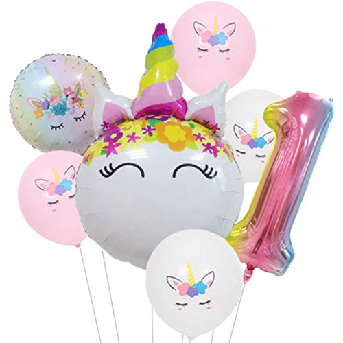 DIWULI, Juego de Globos, Globo de Número XL, Número 1, Globo de Unicornio, Globo de Látex, Globo de Látex 1º Cumpleaños Infantil, Fiesta Temática, Decoración, Globo de Foil