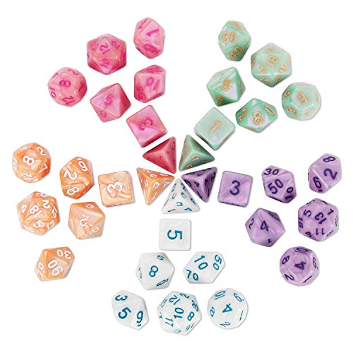 DND Dice, 5 x 7 Juegos (35 Piezas) de Dados de poliedro para Mazmorras y Dragones RPG MTG DND Juego de Mesa con 1 Bolsa Gratis D4 D8 D10 D12 D20