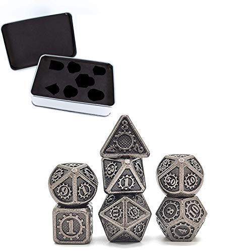 DND Dice Set, 7 PCS Steampunk Style Metal Dice Metal Metal Dice Dados D&D Dice con caja de metal gratis para juego de mesa