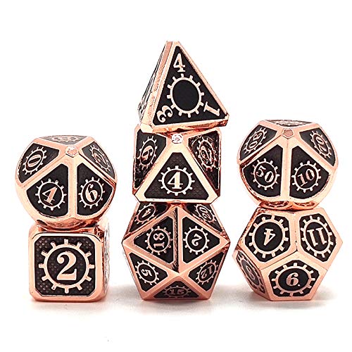 DND Dice Set, 7 PCS Steampunk Style Metal Dice Metal Metal Dice Dados D&D Dice con caja de metal gratis para juego de mesa