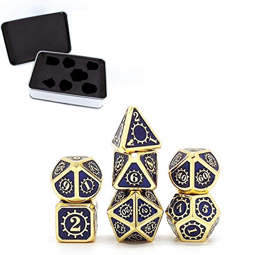 DND Dice Set, 7 PCS Steampunk Style Metal Dice Metal Metal Dice Dados D&D Dice con caja de metal gratis para juego de mesa