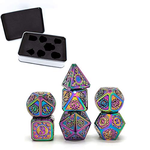 DND Dice Set, 7 PCS Steampunk Style Metal Dice Metal Metal Dice Dados D&D Dice con caja de metal gratis para juego de mesa