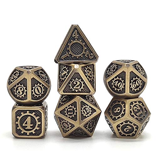 DND Dice Set, 7 PCS Steampunk Style Metal Dice Metal Metal Dice Dados D&D Dice con caja de metal gratis para juego de mesa