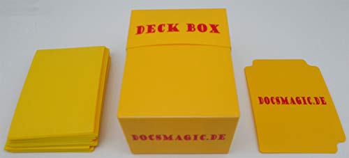 docsmagic.de Deck Box + 100 Mat Yellow Sleeves Standard - Caja & Fundas Amarillo - PKM - MTG