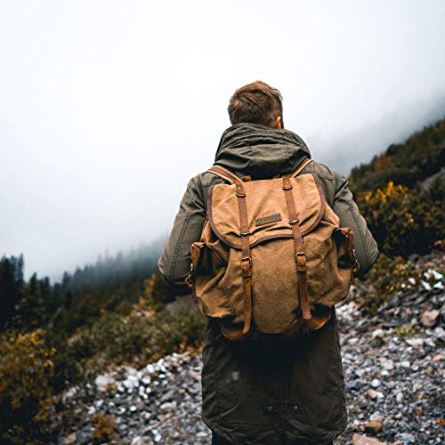 DRAKENSBERG Backpack - Mochila de montañismo y de Cazador en diseño Retro Vintage, Compartimento para portátil de 13", Hecho a Mano, 30L, Lona y Cuero, Caqui Beige, marrón, DR00117