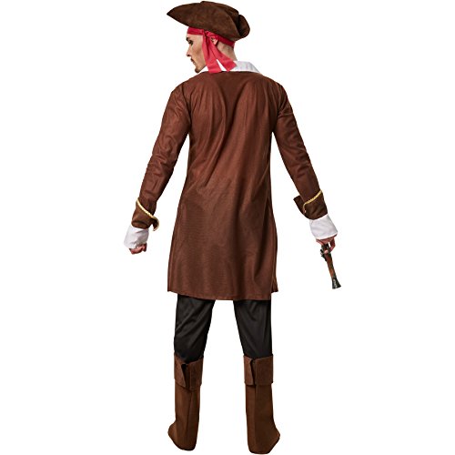 dressforfun Disfraz para Hombre Rey de los Piratas | Abrigo con un Chaleco y una Camisa Cosidas | Pantalón Largo con Cintura de Goma | Incl. Gorro, Parche, cinturón y Botines (M | No. 301785)