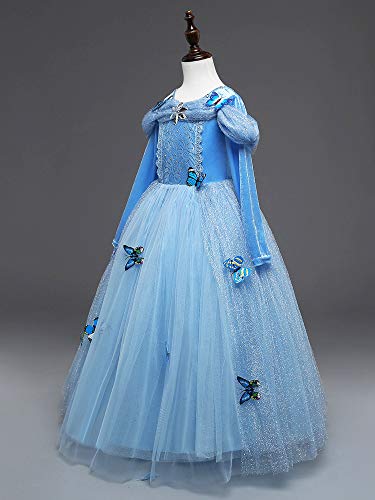 Eleasica Vestido Cenicienta para Niña Princesa Disfraz Cinderella Traje formal azul Hada Madrina Regalo Cumpleanos Conjunto de Broche Mariposa Cosplay Cenicienta Ceremonia de Baile Acto Teatro Musical