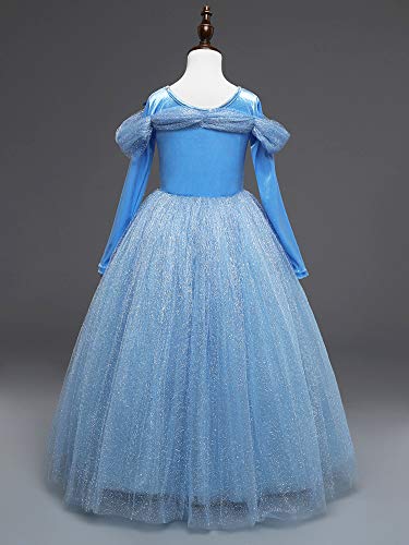 Eleasica Vestido Cenicienta para Niña Princesa Disfraz Cinderella Traje formal azul Hada Madrina Regalo Cumpleanos Conjunto de Broche Mariposa Cosplay Cenicienta Ceremonia de Baile Acto Teatro Musical