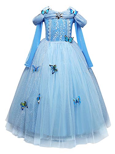 Eleasica Vestido Cenicienta para Niña Princesa Disfraz Cinderella Traje formal azul Hada Madrina Regalo Cumpleanos Conjunto de Broche Mariposa Cosplay Cenicienta Ceremonia de Baile Acto Teatro Musical