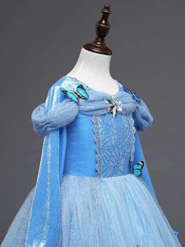 Eleasica Vestido Cenicienta para Niña Princesa Disfraz Cinderella Traje formal azul Hada Madrina Regalo Cumpleanos Conjunto de Broche Mariposa Cosplay Cenicienta Ceremonia de Baile Acto Teatro Musical