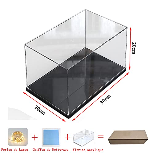 ELEpure Caja Vitrina Acrílica Transparente para Colección LEGO Figines Maqueta, Caja grande Expositor Caja de visualización Almacenamiento Antipolvo con Base para Juguete Mini (Negro, 30x20x20 cm)