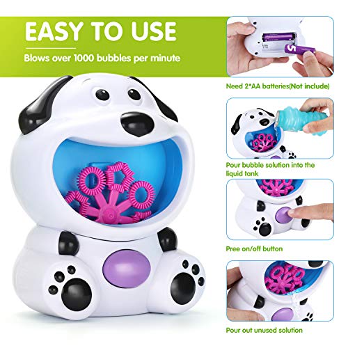 EPCHOO Máquina de Burbujas para Niños, Juguete de Baño para Bebés Maquina Pompas Jabon Automática Perrito, con 1 Botellas de Burbujas, Soplador de Burbujas para Fiestas, Cumpleaños, Bodas