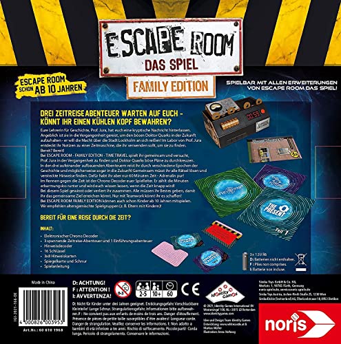 Escape Room Time Travel (Family Edition) – Juego familiar y social, incluye 3 casos, descodificador de cronógrafo, a partir de 10 años, 5 pegatinas de Escape y 1 póster de ilusión óptica